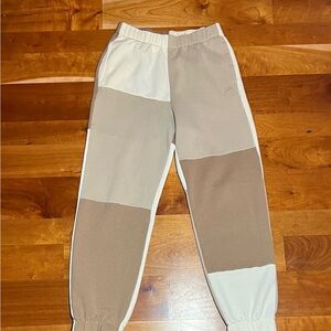 Hollister White Cream & Brown Colorblock Joggers